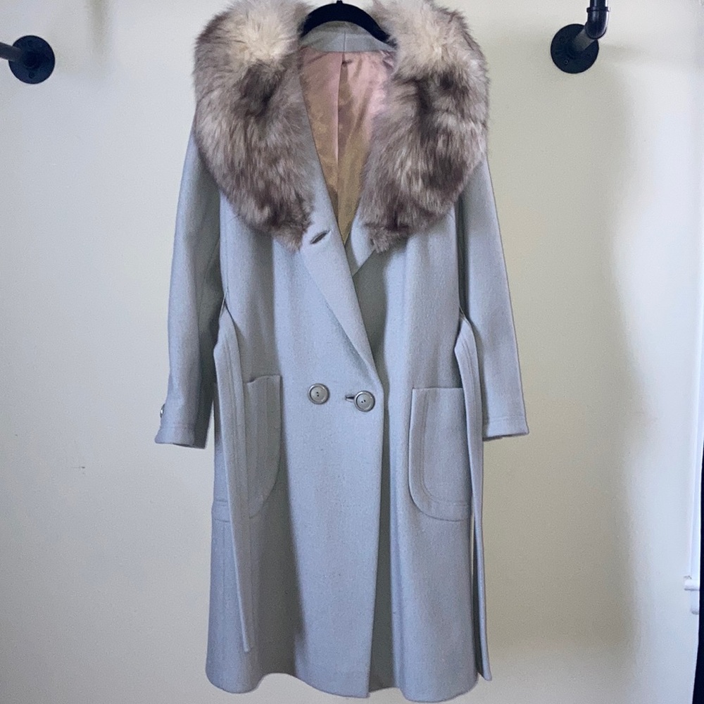 Vintage Wool Coat with Fur Collar Holly Plush for Alorna Lined Knee Length
